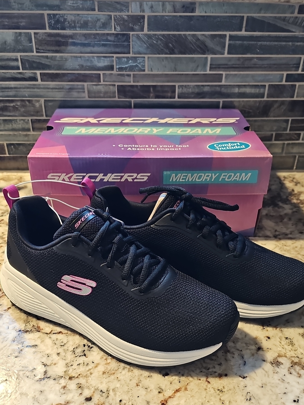Skechers Black and Pink Memory Foam Women's Sneakers